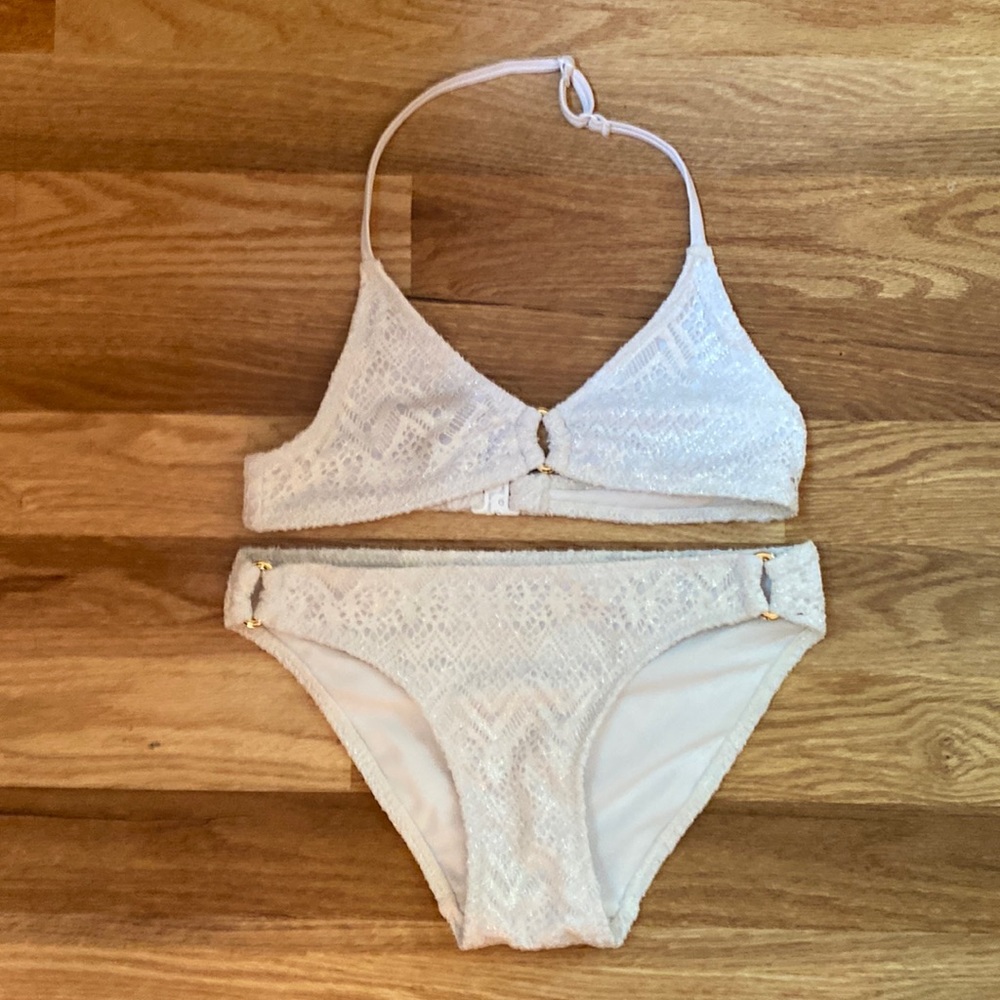 H&M white and gold thread bikini two piece swim suit size 8-10Y
